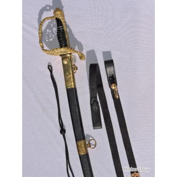 TRES BEAU SABRE OFFICIER MARINE 1837 par CHEVALIER AUVERGNE  + BELIERES + DRAGONNE ETAT 100% NEUF