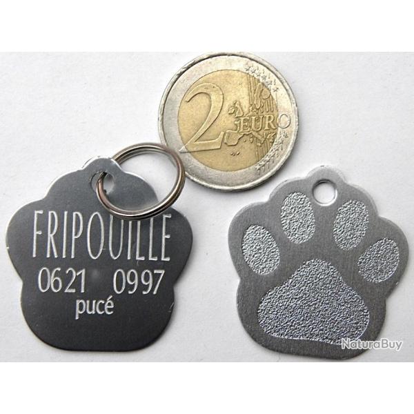 MEDAILLE Grav�e chien argent�e "patte" grand mod�le gravure, personnalisation offerte