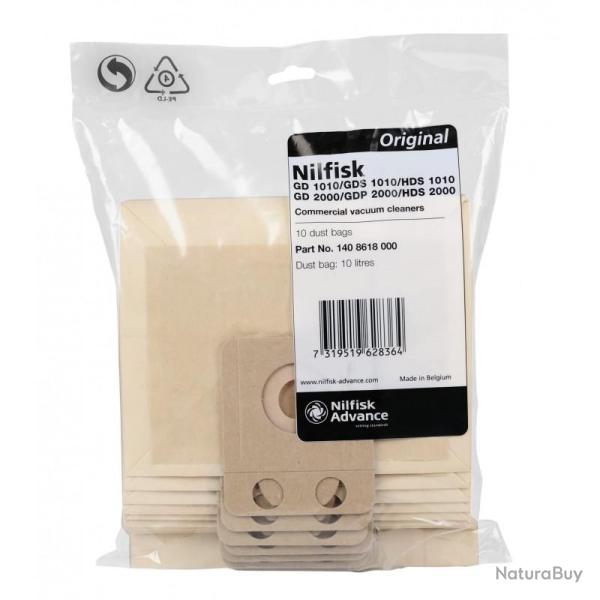 -10 sacs 10 Litres pour aspirateurs nilfisk Nilfisk