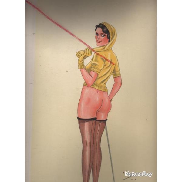 pin-up ranson, yachtwomen , marine , 31 x 48 cm , pin up vintage et plant de baton ski