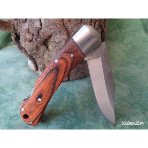 Lot de 3 Couteau De Poche EDC Lame Acier Inox Manche Bois Lockback Etui Nylon CN210725