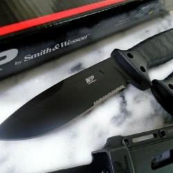 Couteau Bushcraft Survie Smith&Wesson M&P Tactical Lame Acier 8Cr13Mov Manche GFN Etui SW1085886