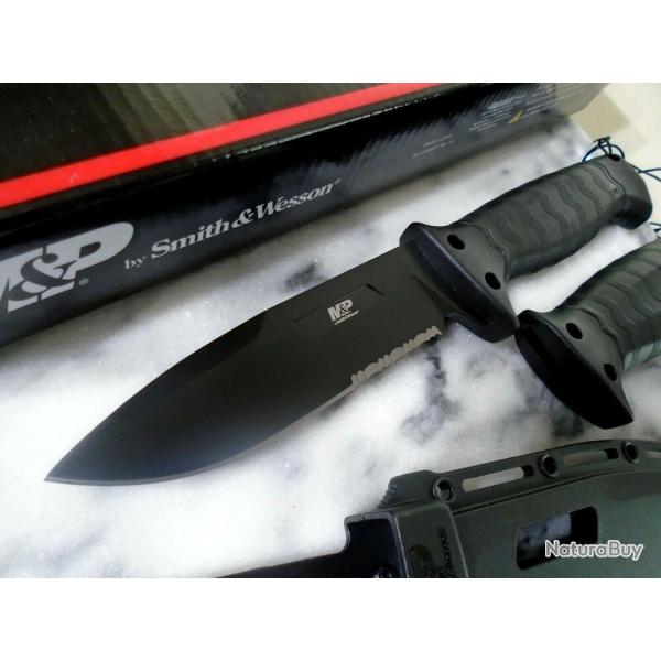 Couteau Bushcraft Survie Smith&Wesson M&P Tactical Lame Acier 8Cr13Mov Manche GFN Etui SW1085886