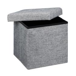 Tabouret pliant en lin pouf de rangement pliable 38 x 38 cm gris 2013100