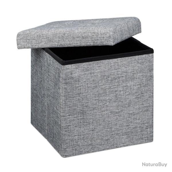 Tabouret pliant en lin pouf de rangement pliable 38 x 38 cm gris 2013100
