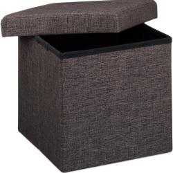 Tabouret pliant en lin pouf de rangement pliable 38 x 38 cm marron 2013101