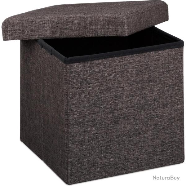 Tabouret pliant en lin pouf de rangement pliable 38 x 38 cm marron 2013101