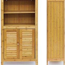 Armoire &eacute;tag&egrave;re petit meuble table 2 portes bambou salle de bain salon multifonction 92 cm 3213056