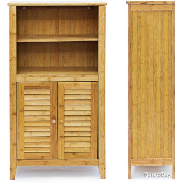 Armoire �tag�re petit meuble table 2 portes bambou salle de bain salon multifonction 92 cm 3213056