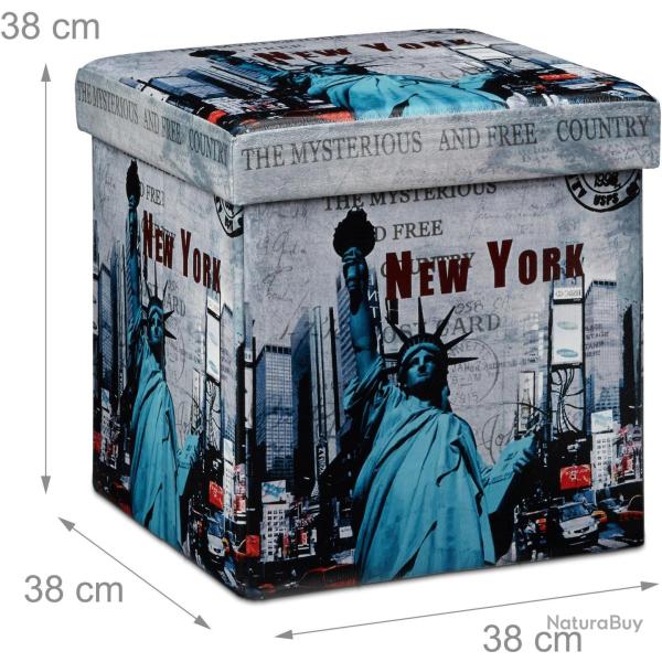 Tabouret pliant coffre de rangement banc pliable 38 x 38 cm New York 2013066