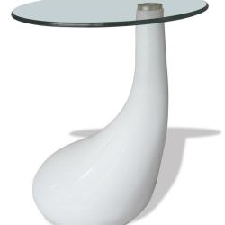 Table basse de salon salle &agrave; manger design blanche verre diam&egrave;tre 42 cm 0902007