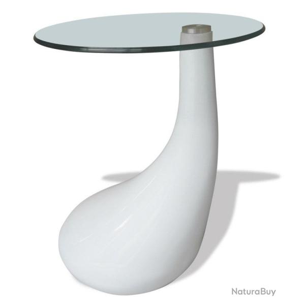 Table basse de salon salle � manger design blanche verre diam�tre 42 cm 0902007