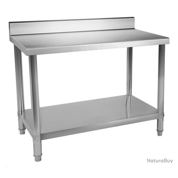 Table de travail professionnelle acier inox pieds ajustable avec rebord 120 x 60 cm 3614084