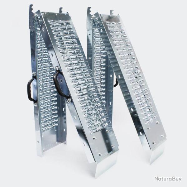 Lot de 2 rampes de chargement multi-usage pliante acier galvanis rail collision 160 x 22,5 cm jusq