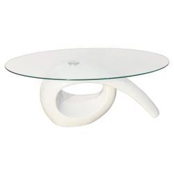 Table basse de salon salle &agrave; manger design blanche verre 115 x 64 cm 0902016