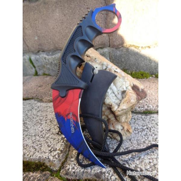 Couteau Karambit Multi Color Tactical Lame Acier 3Cr13 Manche Abs Etui Plastique M4370