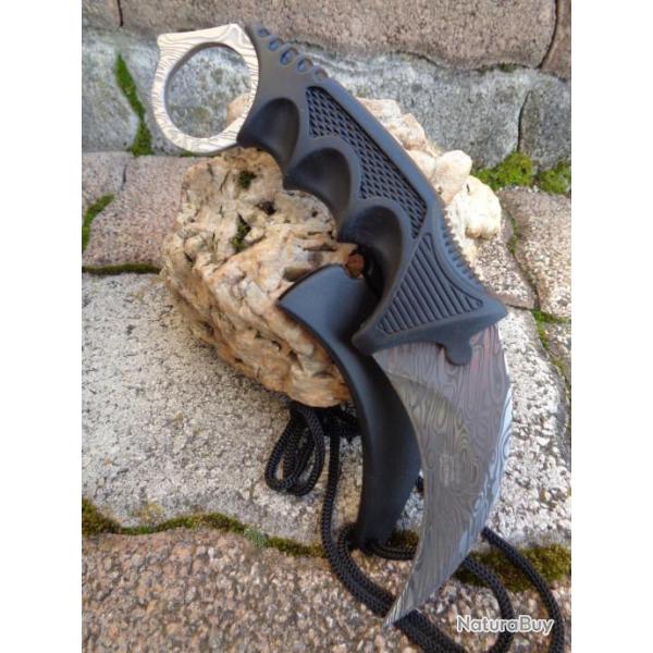 Couteau Karambit Grey Tactical Lame Acier 3Cr13 Manche Abs Etui Plastique M4373