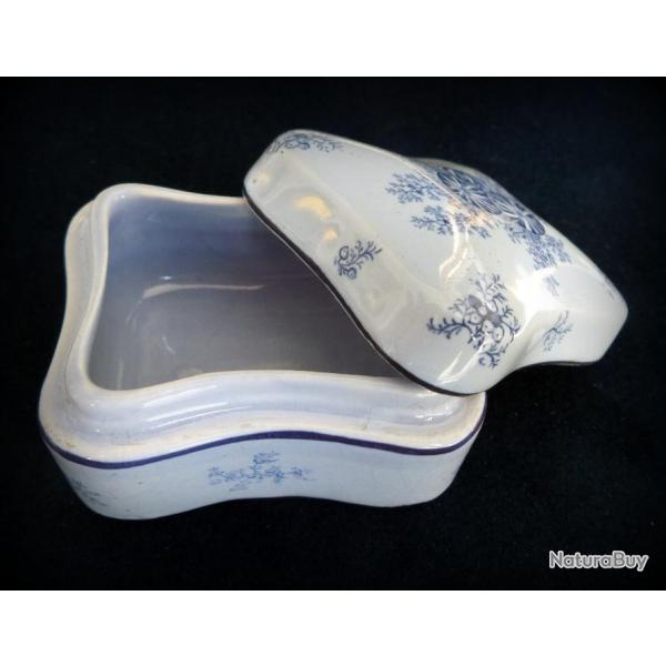 Ancienne boite en porcelaine �maill�e Fives-Lille-Fa�encerie De Bruyn-Objet de vitrine-collection