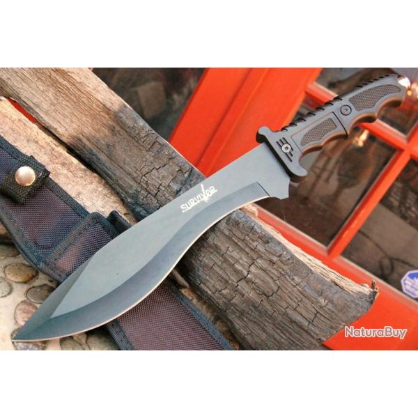 Couteau de Survie Kukri Gurka Combat Bolo Machette Bushcraft Lame Acier Inox Etui Nylon M4138