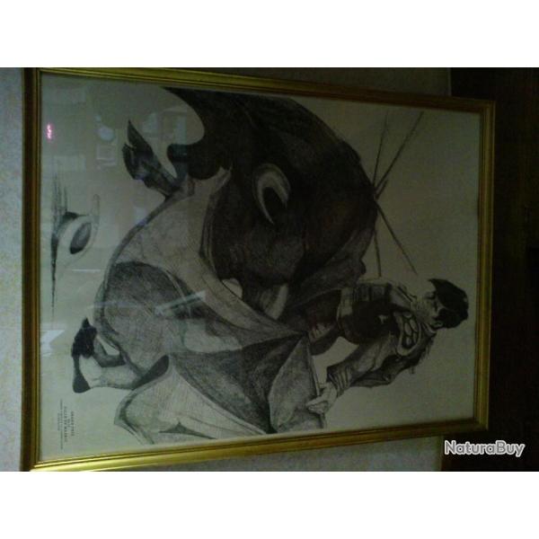 POINTE SECHE ENCADREE DU GRAVEUR BORDELAIS :  J - FAUQUE . NUMEROTEE .GRD PRIX DE LA VILLE DE MADRID