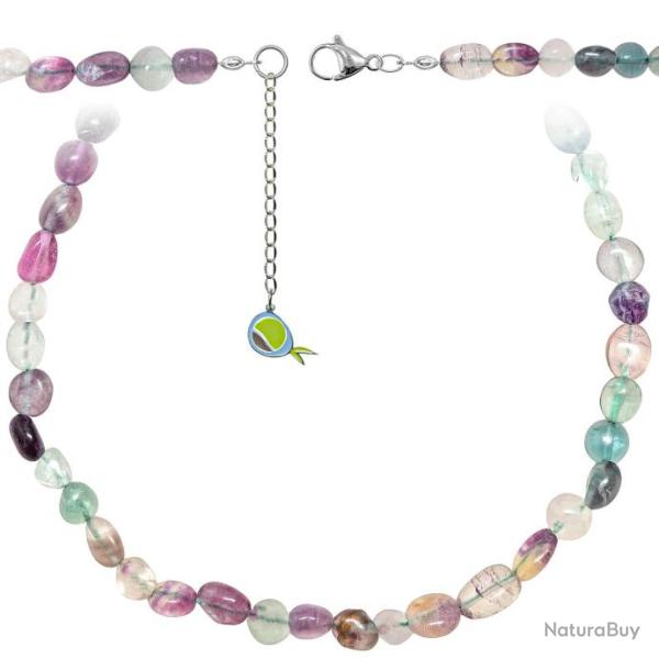 Collier en fluorite multicolore - Perles roul�es 8 � 12 mm - 43 cm