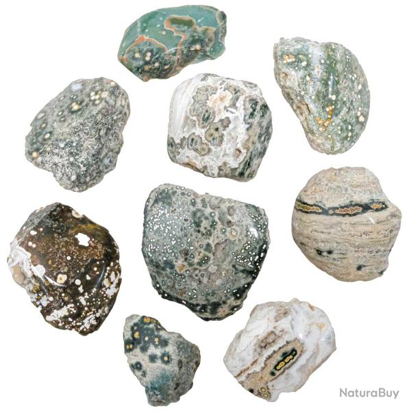 Pierres brutes jaspe orbiculaire une face polie - 3 � 6 cm - Lot de 3