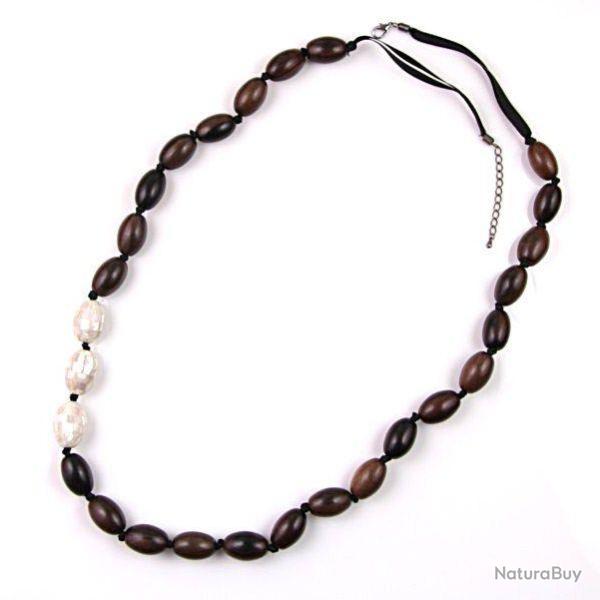 Sautoir perles olive en bois et nacre