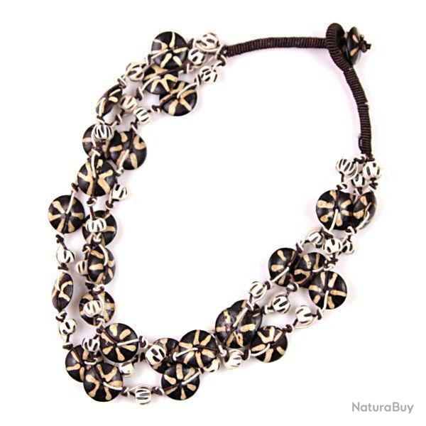 Collier 3 rangs boutons en os
