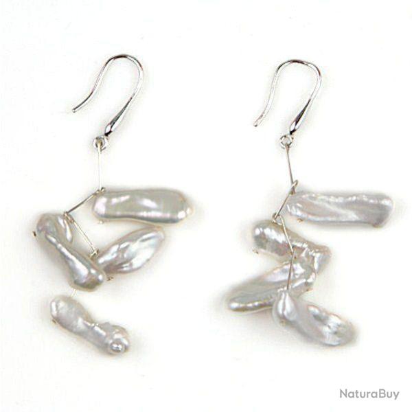 Boucles d'oreilles nacr�es en perles keshi argent 925