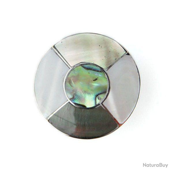 Bague m�tal argent� et nacre - Taille r�glable