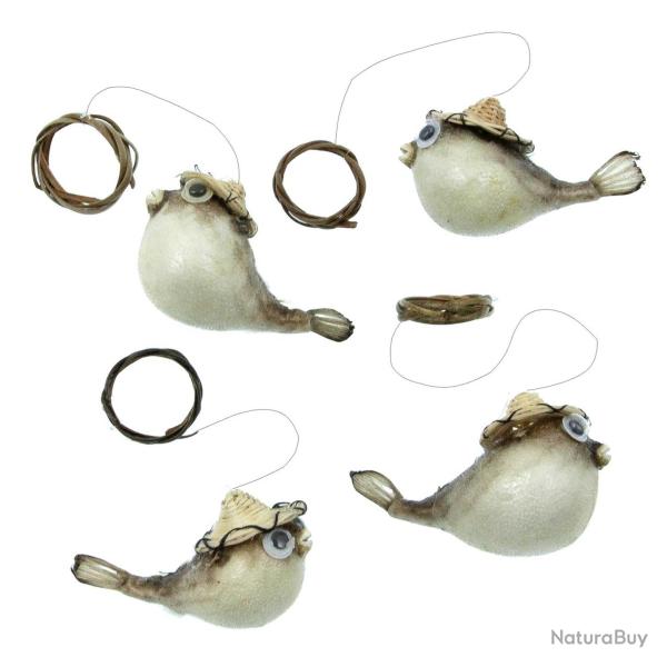 Petits poissons perroquets diodon naturaliss  suspendre - Lot de 4