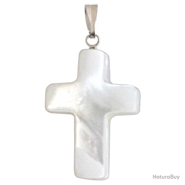 Pendentif croix crucifix en nacre de trocha