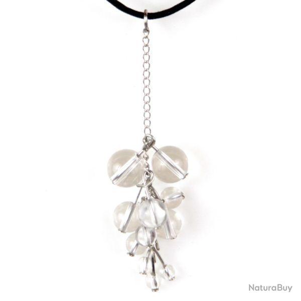 Pendentif grappe cristal de roche avec cordon