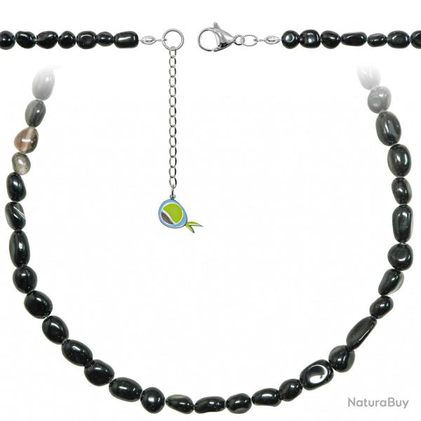 Collier en obsidienne noire - Perles roul�es 7 � 10 mm - 38 cm