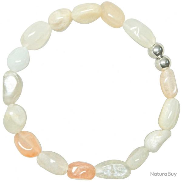 Bracelet en pierre de lune orang�e - Perles roul�es 8 � 12 mm