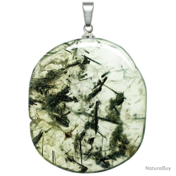 Pendentif galet plat en pr�hnite �pidote