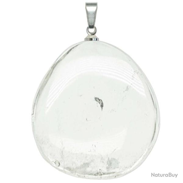 Pendentif galet plat en cristal de roche