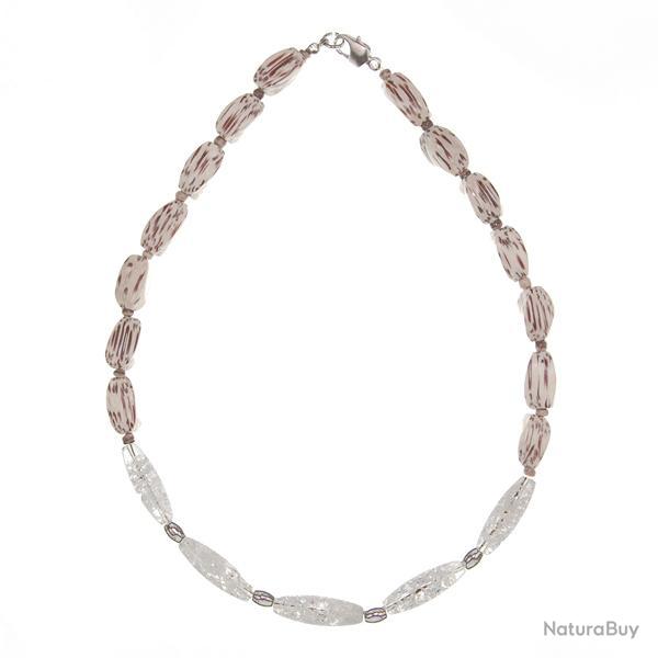 Collier en pierre de cristal craquel� et graines de palmier