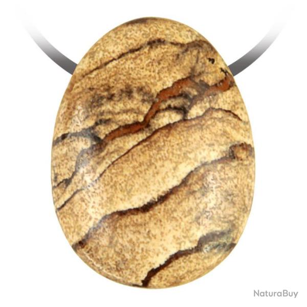 Pendentif goutte pierre perc�e en jaspe paysage