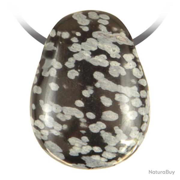 Pendentif goutte pierre perc�e en obsidienne neige