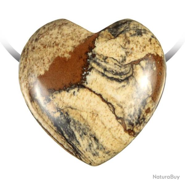 Pendentif coeur pierre perc�e en jaspe paysage