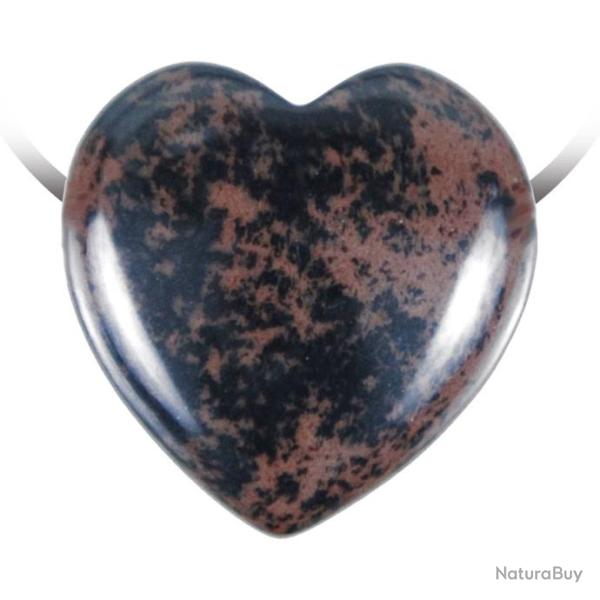 Pendentif coeur pierre perce en obsidienne acajou