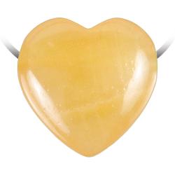 Pendentif coeur pierre perc&eacute;e en calcite jaune