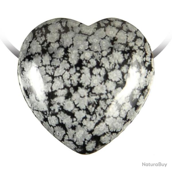 Pendentif coeur pierre perc�e en obsidienne neige