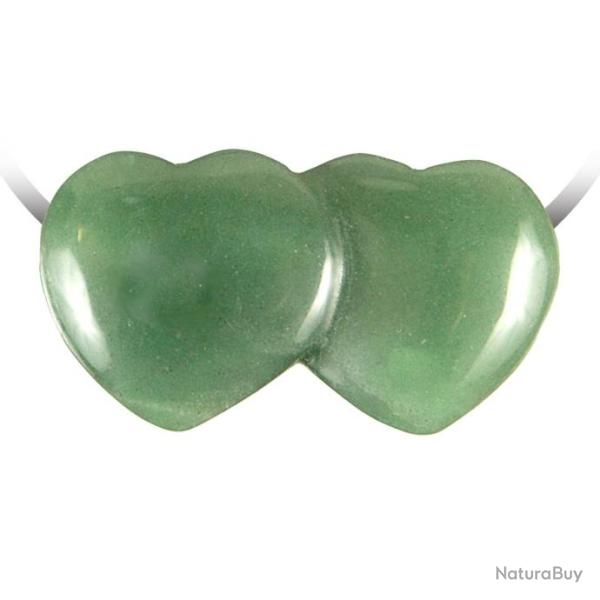 Pendentif double coeur pierre perc�e en aventurine verte