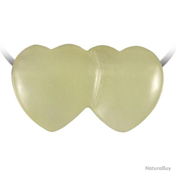 Pendentif double coeur pierre perc�e en jade de Chine