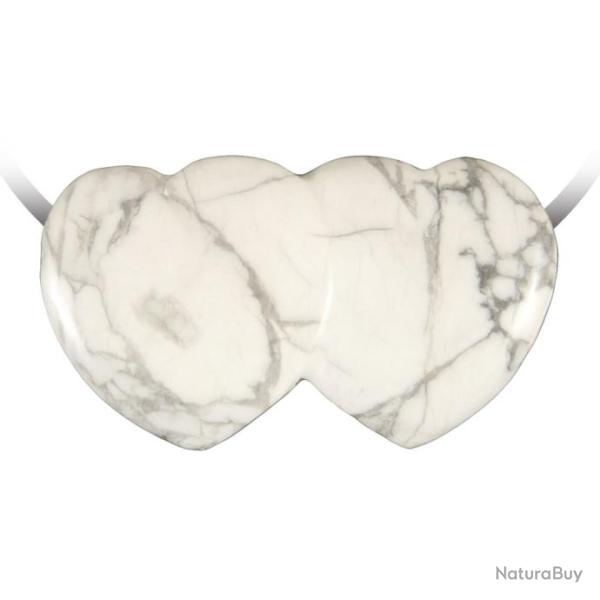 Pendentif double coeur pierre perc�e en howlite