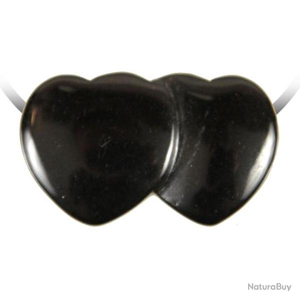 Pendentif double coeur pierre perc�e en onyx