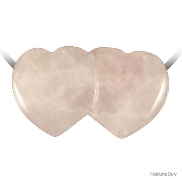 Pendentif double coeur pierre perc�e en quartz rose