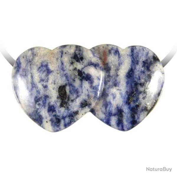 Pendentif double coeur pierre perc�e en sodalite